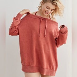 Aerie‎ Off The Shoulder Orange Sweatshirt